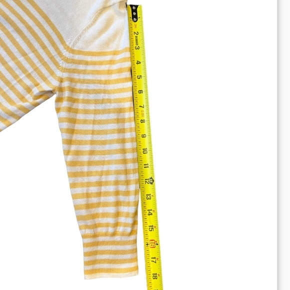 GAP Yellow and White Striped Lightweight 3/4 Sleeve Cardigan‎ Women’s Medium - Picture 9 of 11